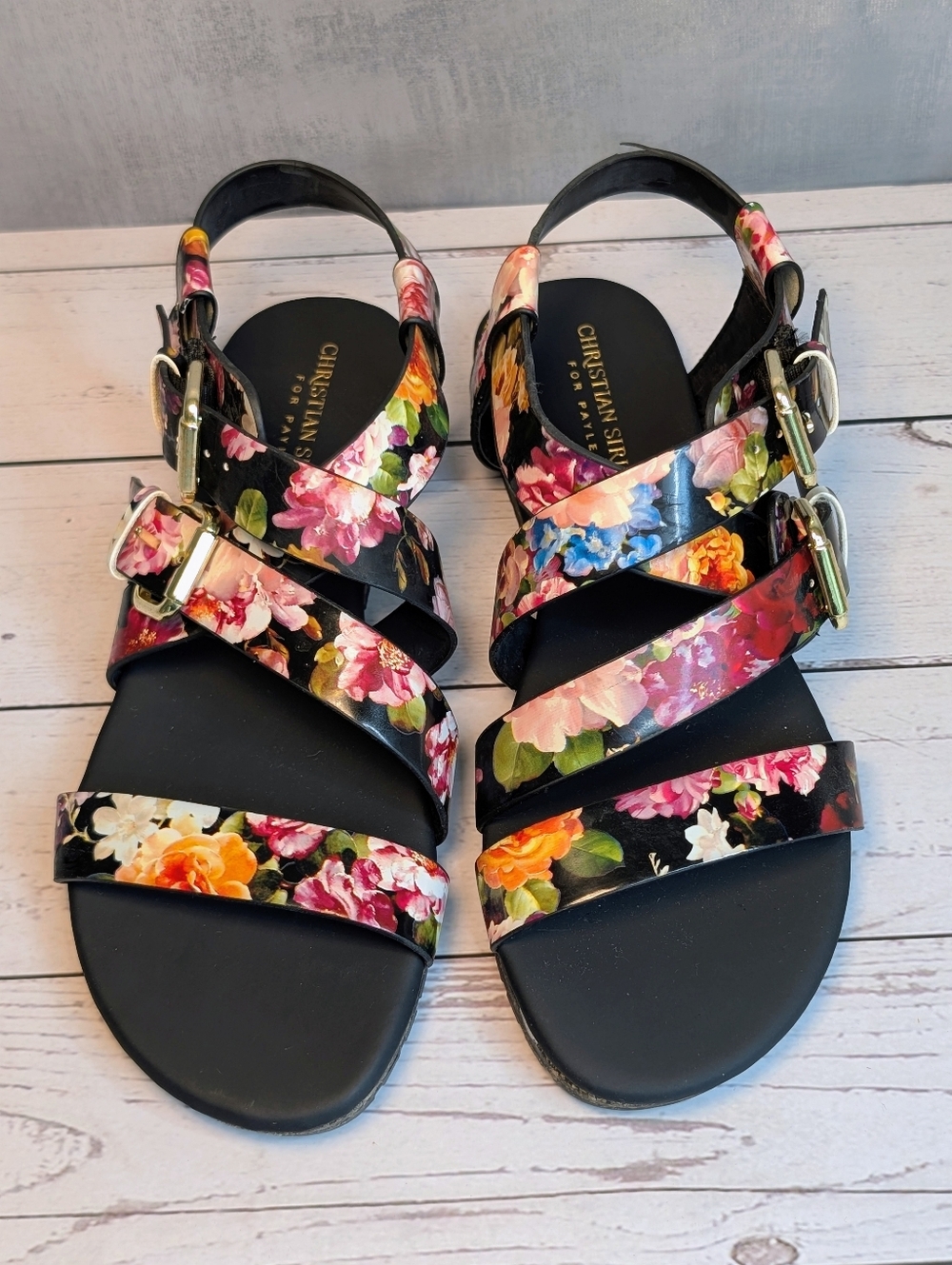 Christian Siriano Black Floral Strappy Buckle Sandals-6
